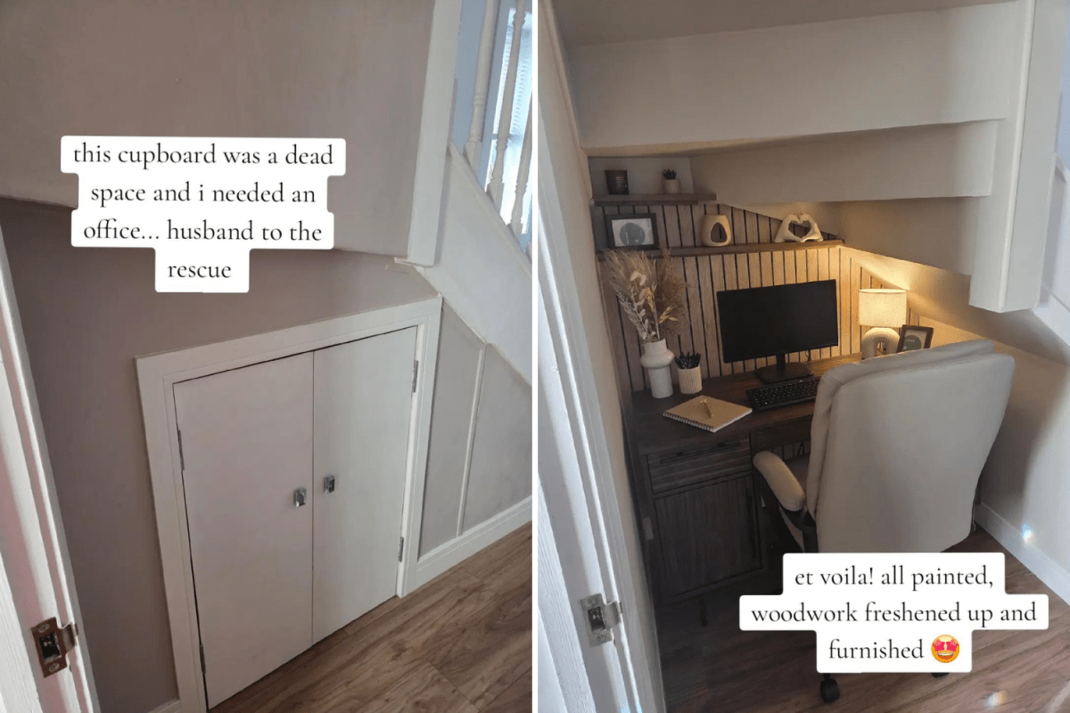 Couple With No DIY Skills Turn ‘Cupboard of Doom’ Into Dream Office Space
