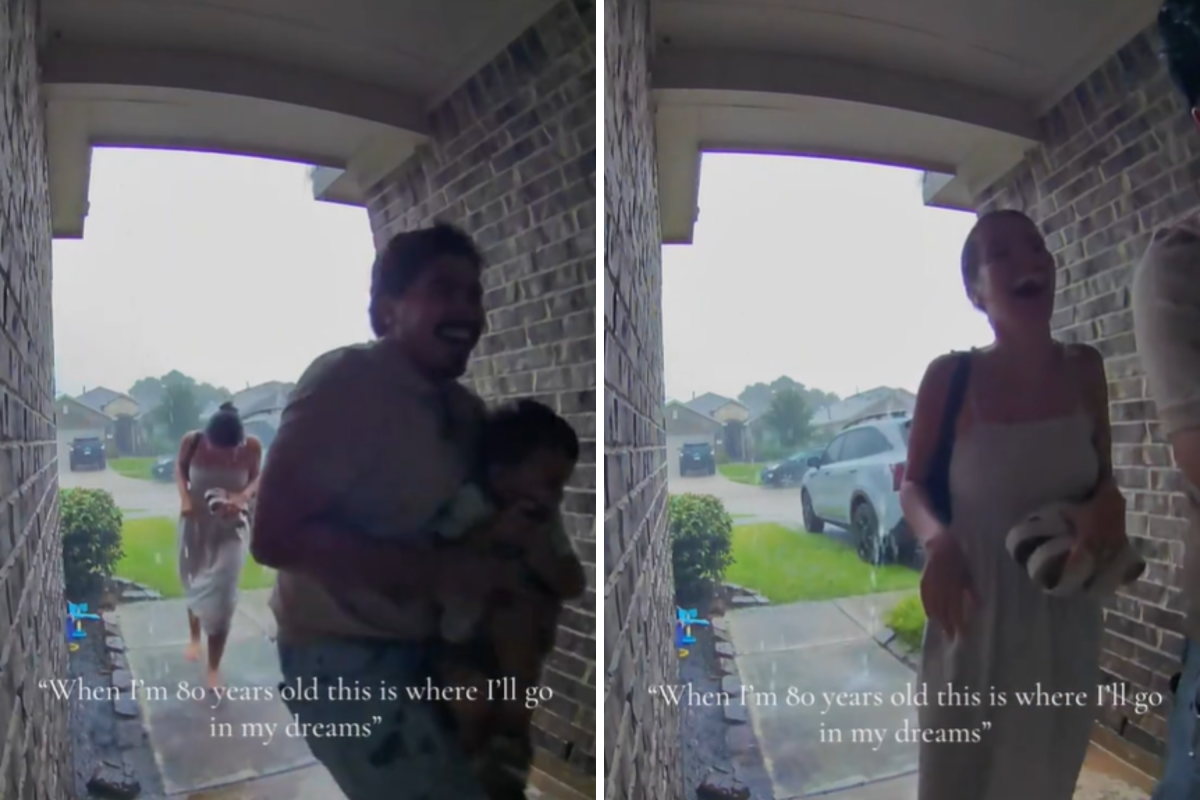 Parents Run Home in Rain With Toddler—Doorbell Cam Captures Magical Moment