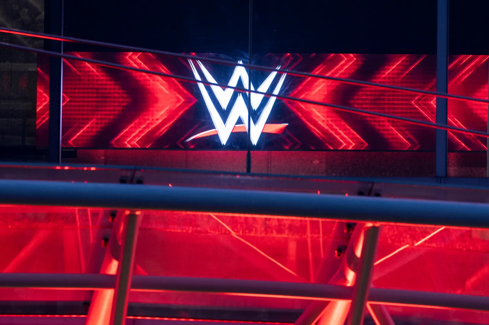 WWE logo inside the company's headquarters.
