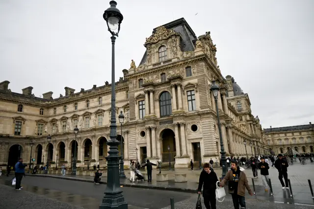 The exterior of the Louvre museum building, in Paris on January 24, 2025.