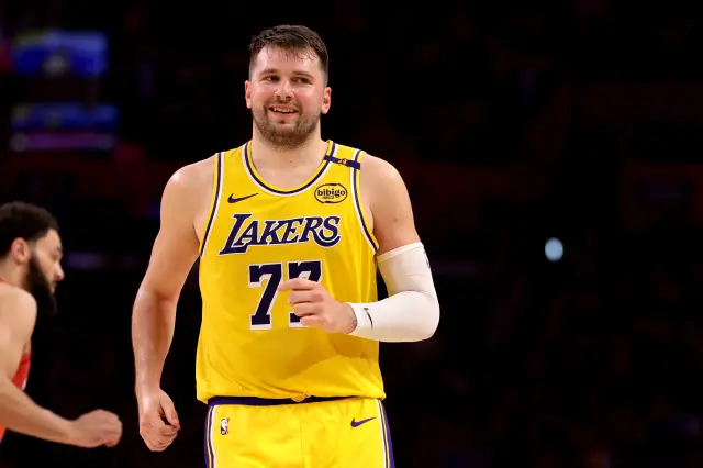 los angeles lakers star luka doncic on court for nba game
