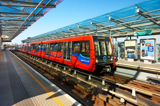 DLR train in London, UK.