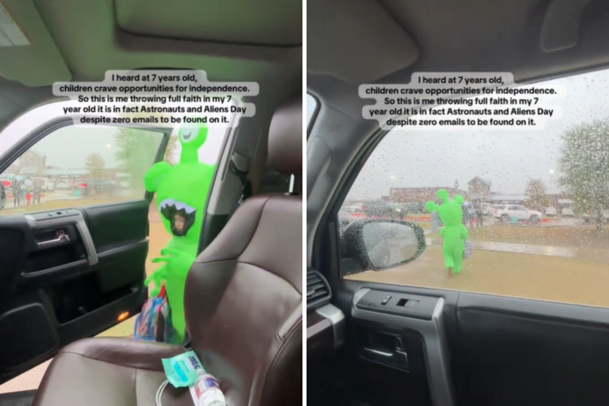 Mom Trusts Son Saying It's Class Dress-Up Day, Then Pulls Up to the School