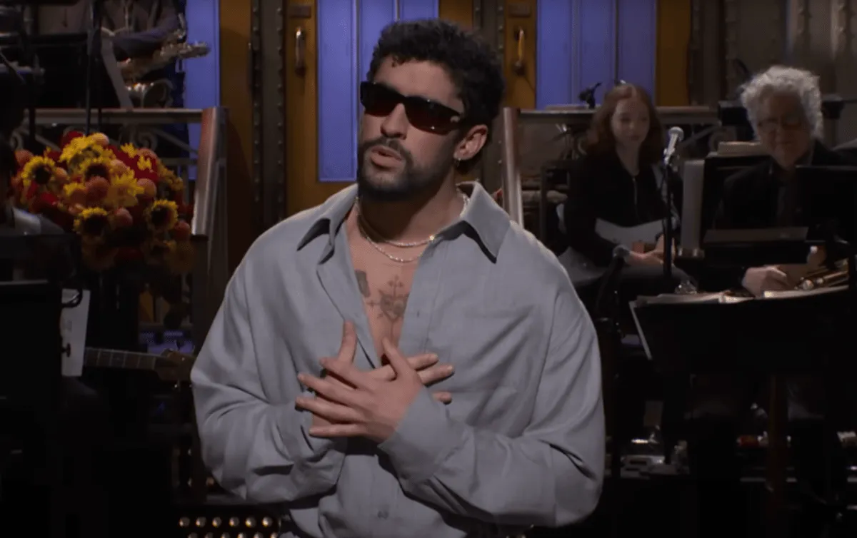 Bad Bunny during his monologue on "Saturday Night Live" on October 4, 2025.