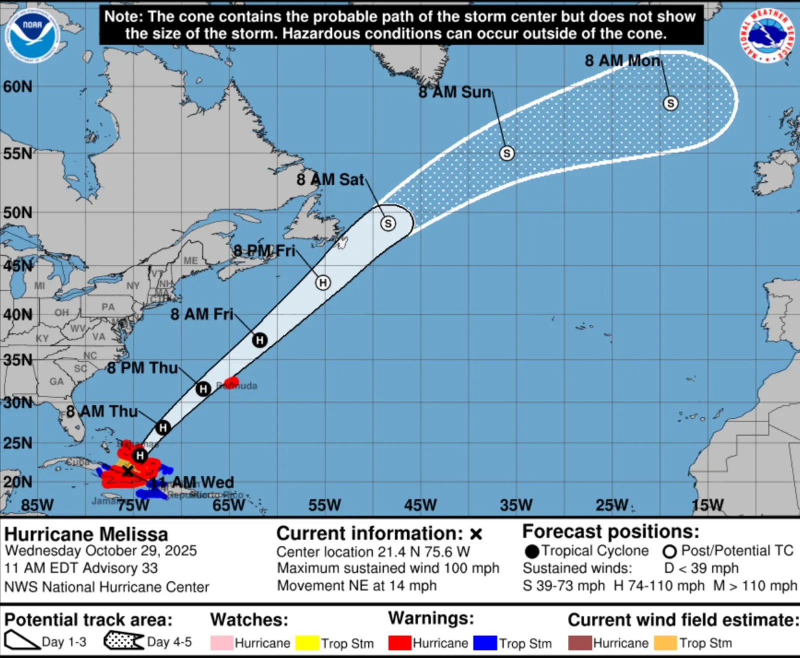 Hurricane Melissa's forecast path. (National Hurricane Center)