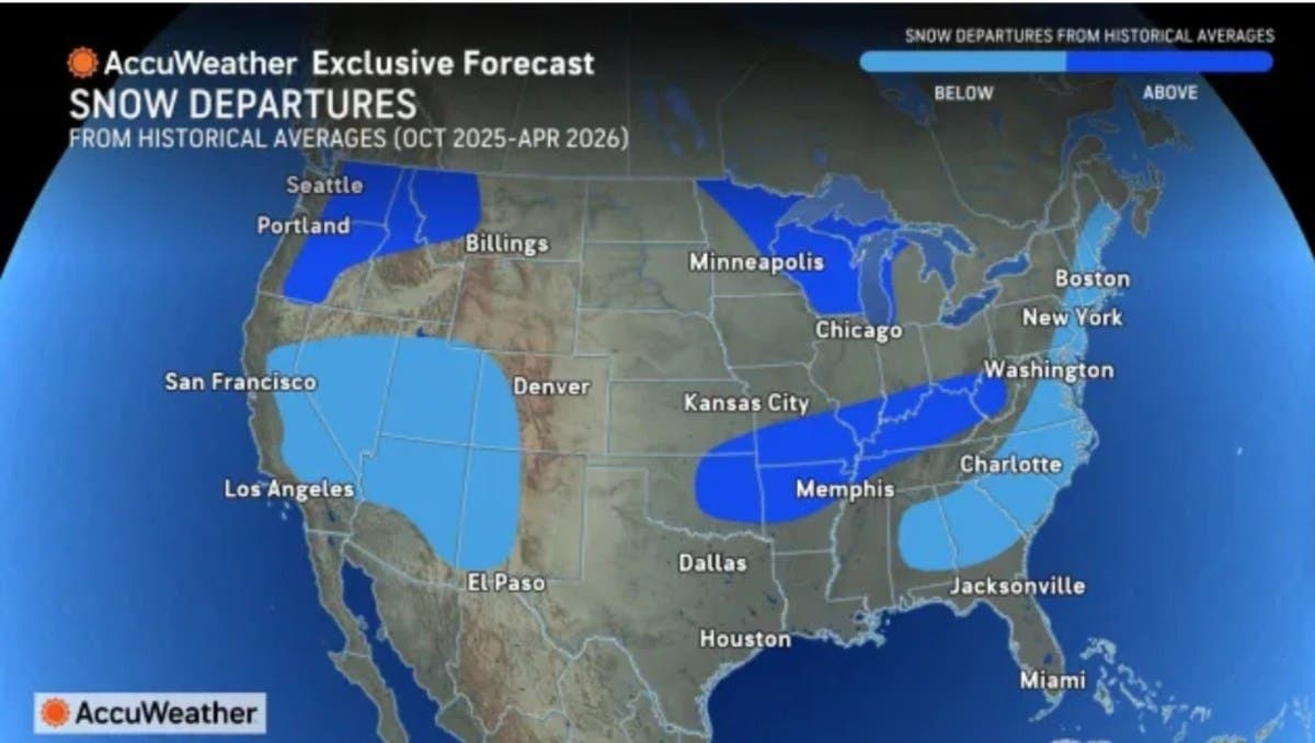 Map Shows States Expecting Higher Snowfall This Year