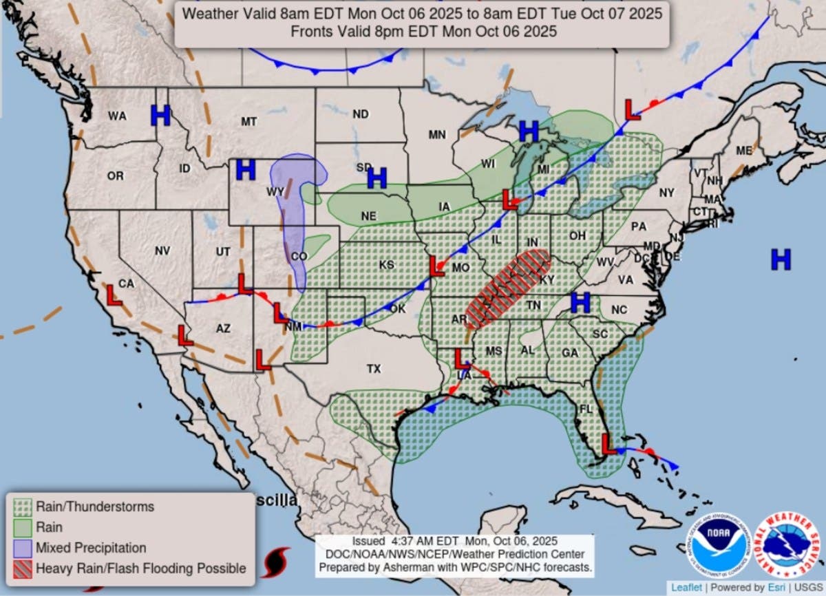 Map Shows 7 States at Risk of Heavy Rain, Flash Floods