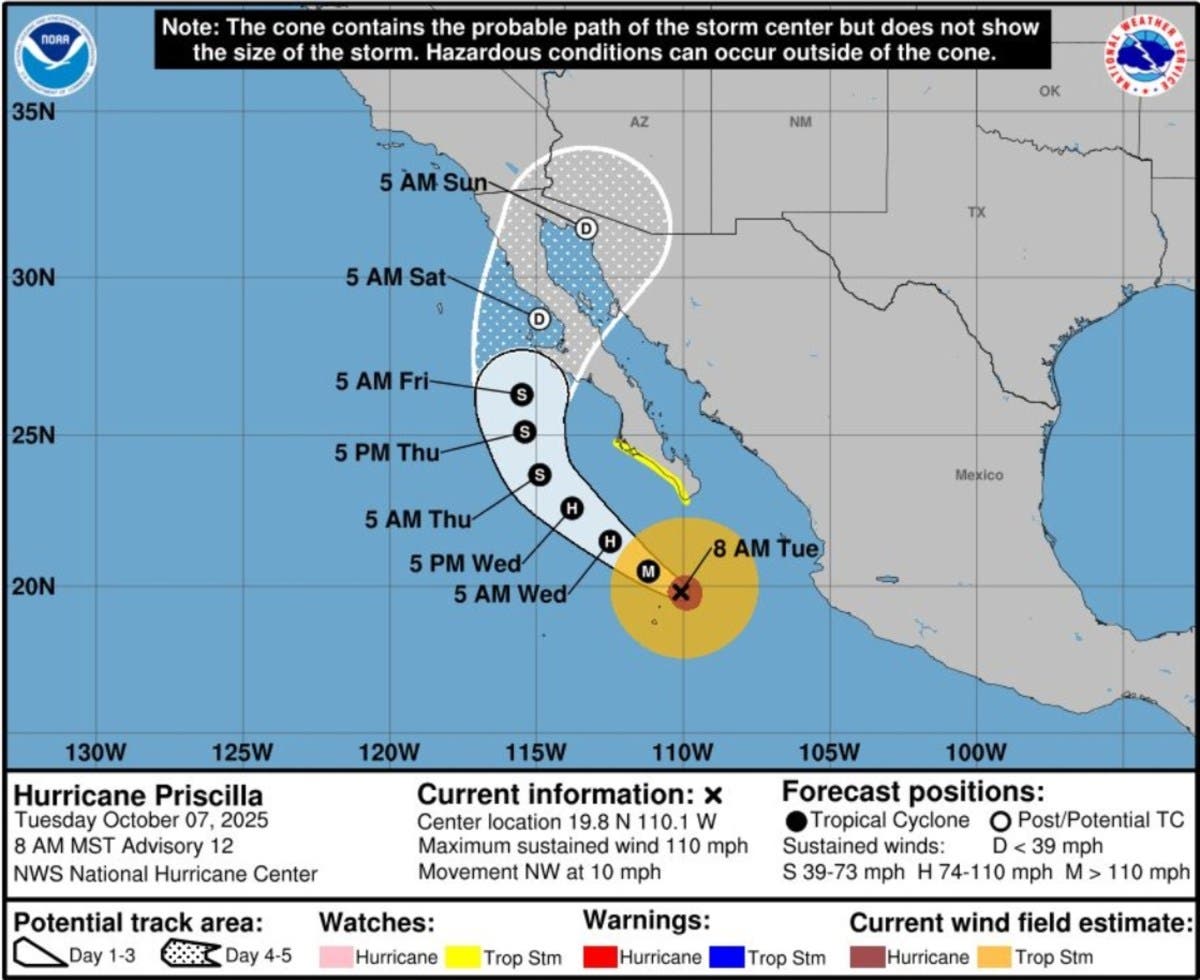 Hurricane Priscilla Path Shift to Bring Impacts to Arizona and California