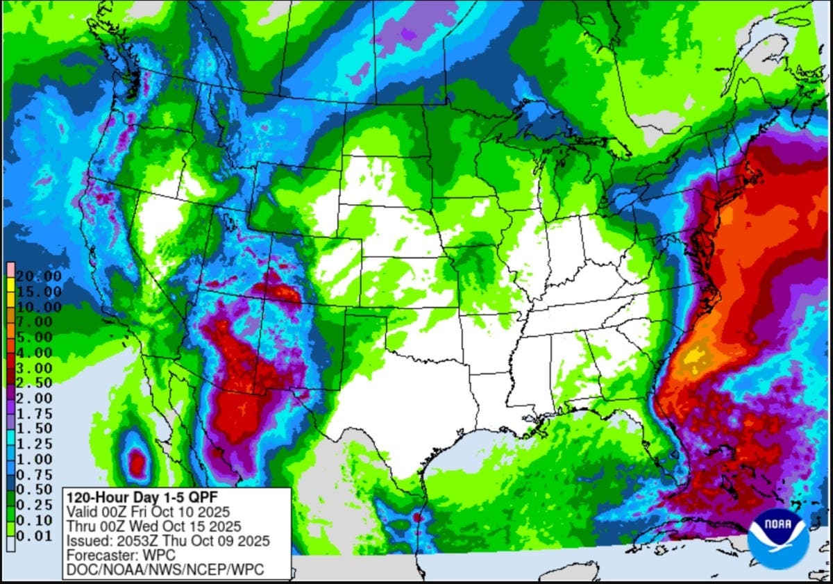 Map Shows Which East Coast States to Get Hit Hardest by Heavy Rain