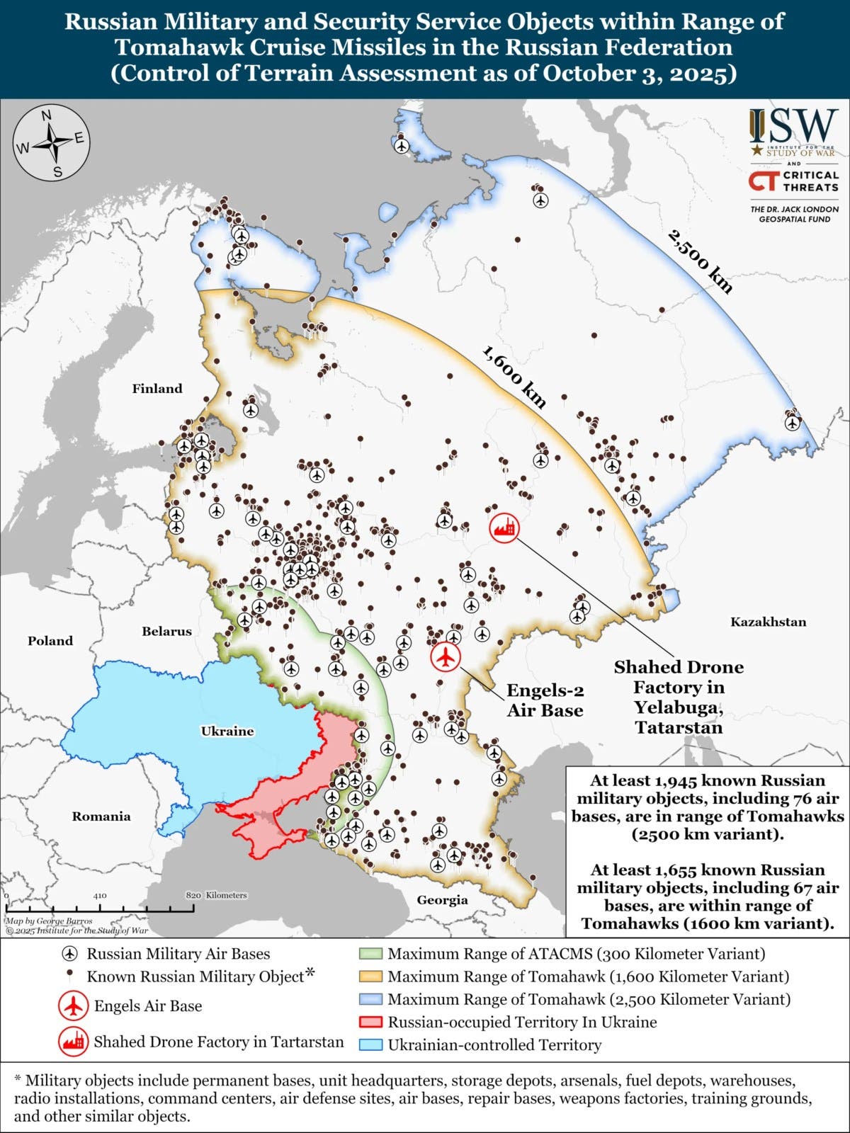 Map Shows Where Russian Targets Could be Destroyed With Tomahawk Missiles