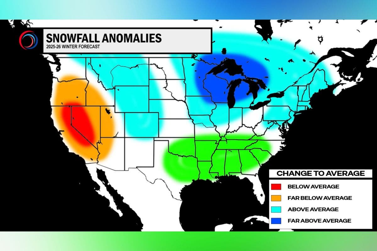 O mapa La Niña mostra previsões de queda de neve para cada estado neste inverno O mapa La Niña mostra previsões de queda de neve para cada estado neste inverno