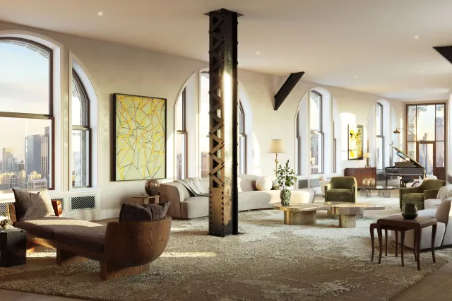 A rendering of a room on Floor 21 inside the converted Flatiron Building.
