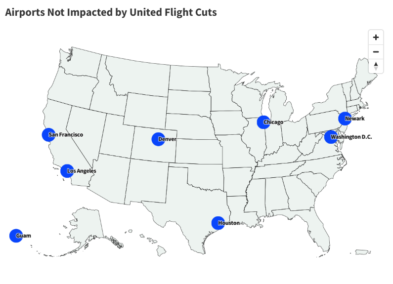 Map Shows Airports Not Impacted by United Flight Cuts