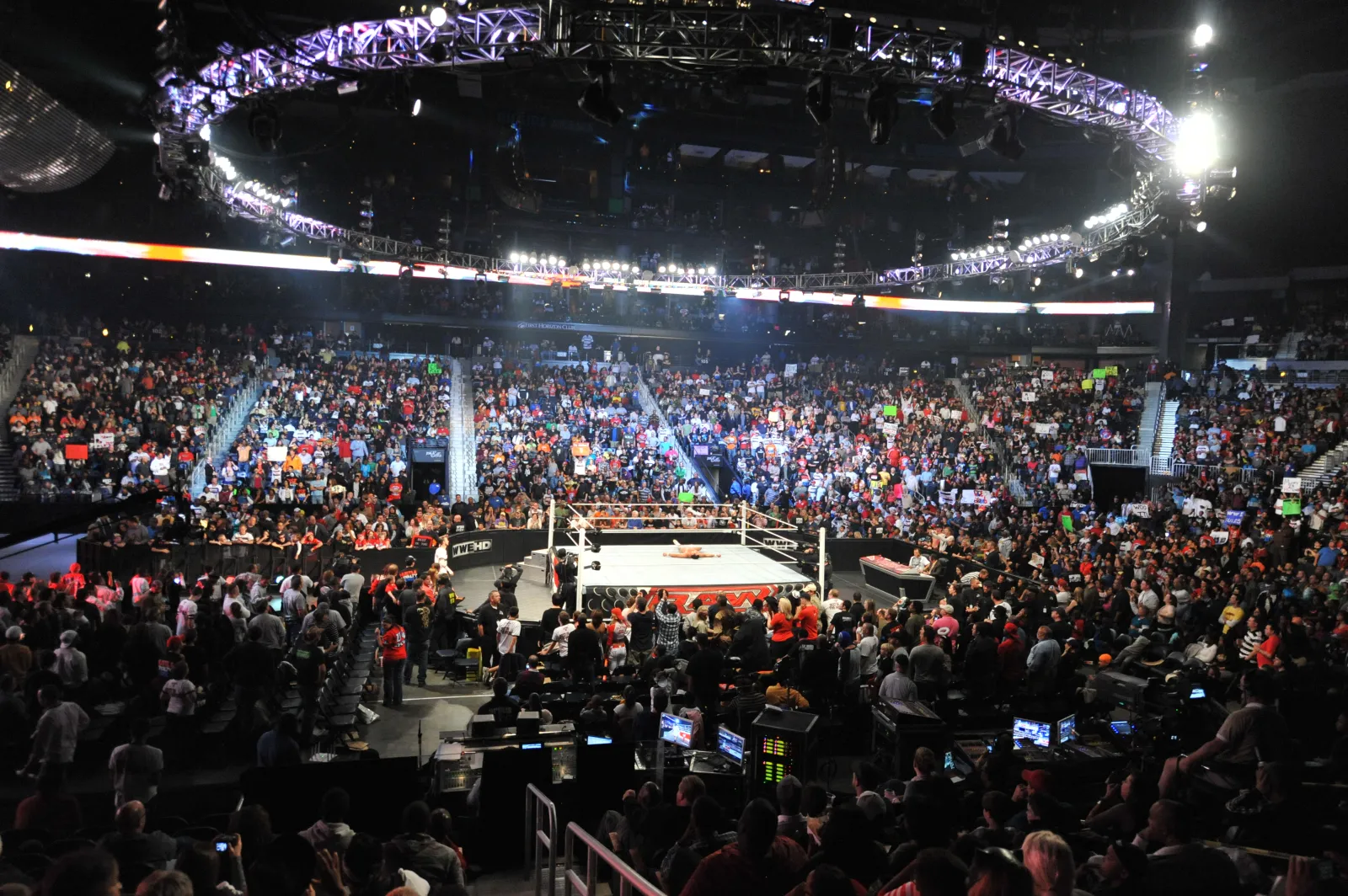 wwe wrestling ring with fans