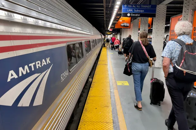 Passengers leaving an Amtrak train at Moynihan Penn Station in New York city, on July 13, 2023. (Photo by Daniel SLIM / AFP) (Photo by DANIEL SLIM/AFP via Getty Images)