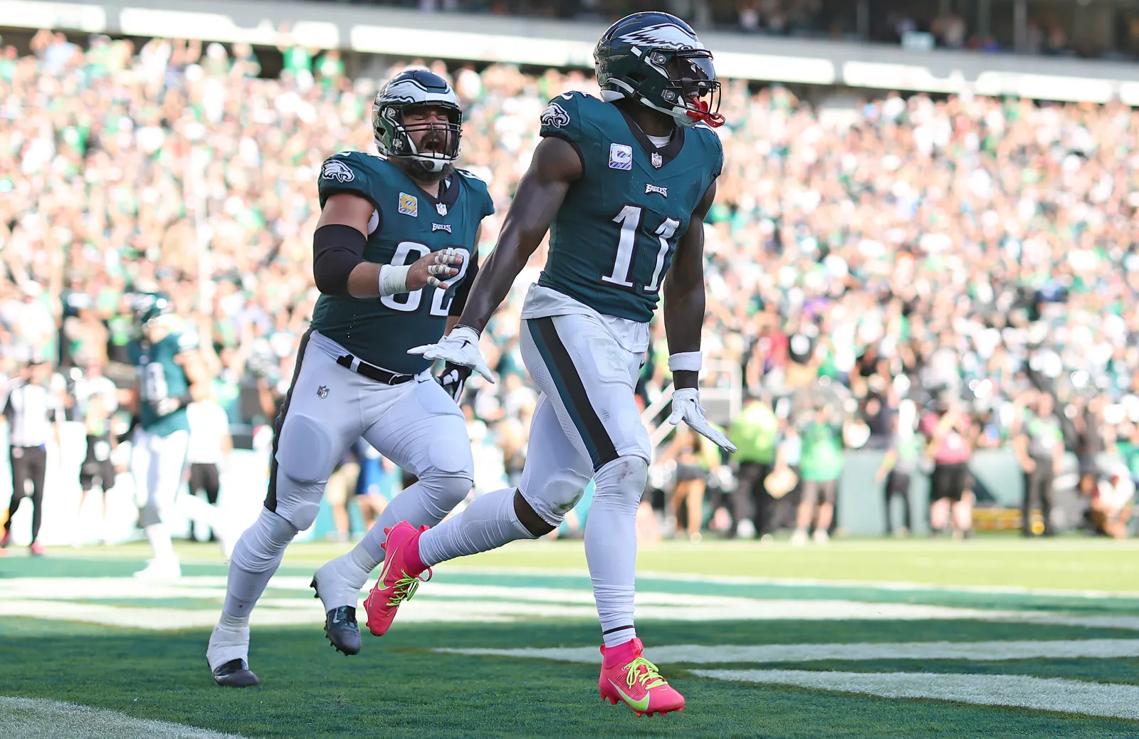 Philadelphia Eagles WR Aj.J. Brown and retired center Jason Kelce