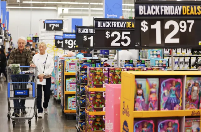 BURBANK, CALIFORNIA - NOVEMBER 14: People shop ahead of Black Friday at a Walmart Supercenter on November 14, 2023 in Burbank, California. Some early Black Friday deals are already in place at Walmart and other retailers ahead of Thanksgiving and the traditional holiday shopping season. (Photo by Mario Tama/Getty Images)