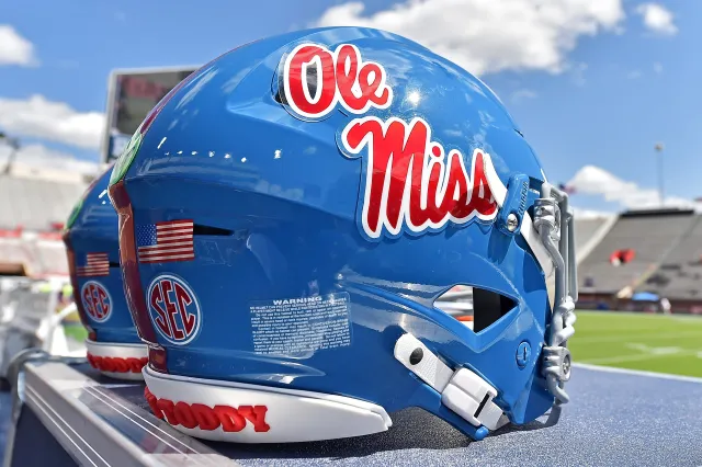 An Ole Miss college football helmet