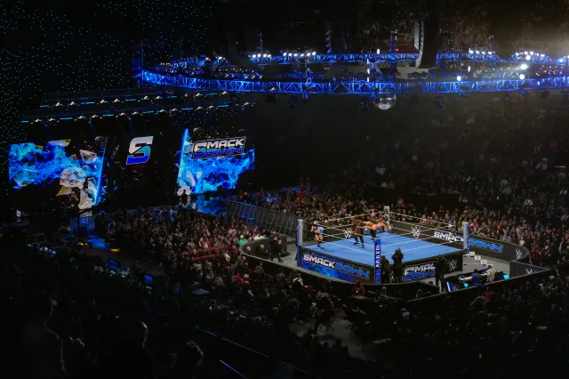 wwe smackdown ring with fans at event