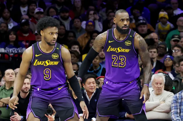Los Angeles Lakers players Bronny James and LeBron James