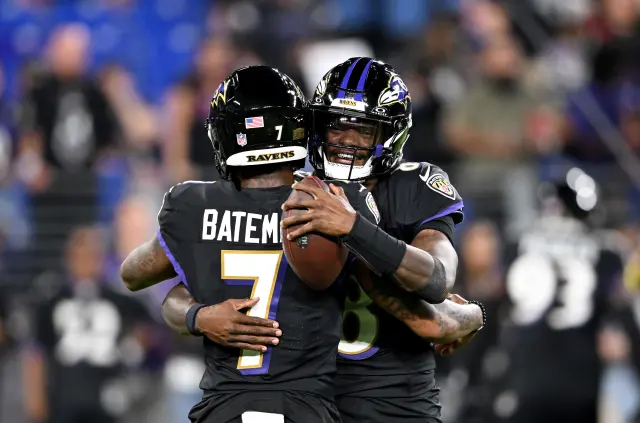 Baltimore Ravens WR Rashod Bateman and QB Lamar Jackson