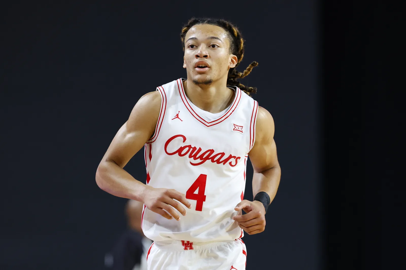 ROSENBERG, TEXAS - OCTOBER 26: Kingston Flemings #4 of the Houston Cougars runs up the court against the Mississippi State Bulldogs during the first half of The Preview CBB Exhibition at Fort Bend County Epicenter on October 26, 2025 in Rosenberg, Texas. (Photo by Jack Gorman/Getty Images)