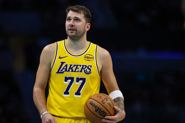 los angeles lakers star luka doncic with basketball