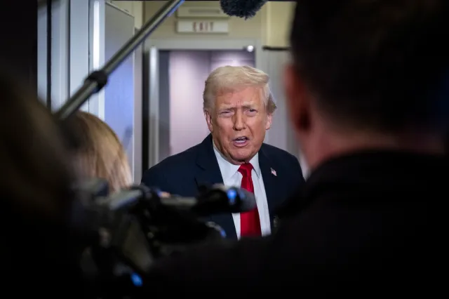 President Trump speaks to the media aboard Air Force One on November 25, 2025. (Photo by Pete Marovich/Getty Images)