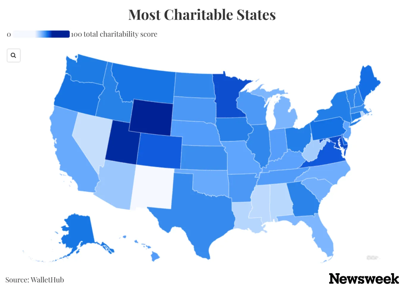 Map shows 'most charitable states’ in US - Newsweek