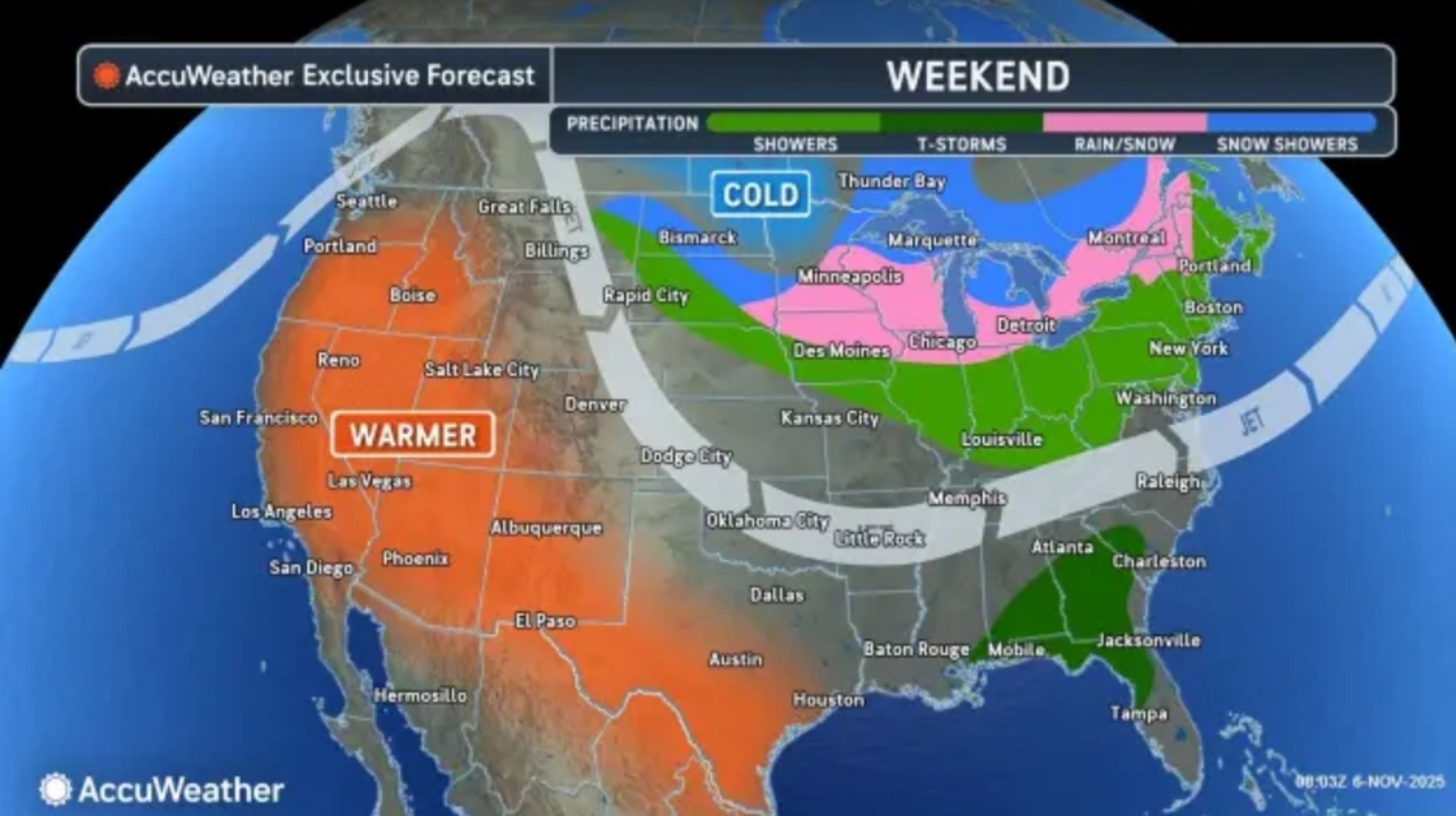 Map Shows Where Snow Will Fall This Weekend For 13 States