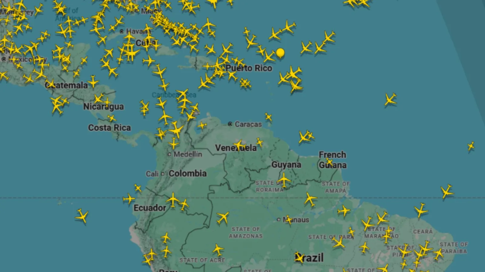 A screenshot of Flightradar24 showing planes flying over Venezuela on November 23 at 2.30pm ET.