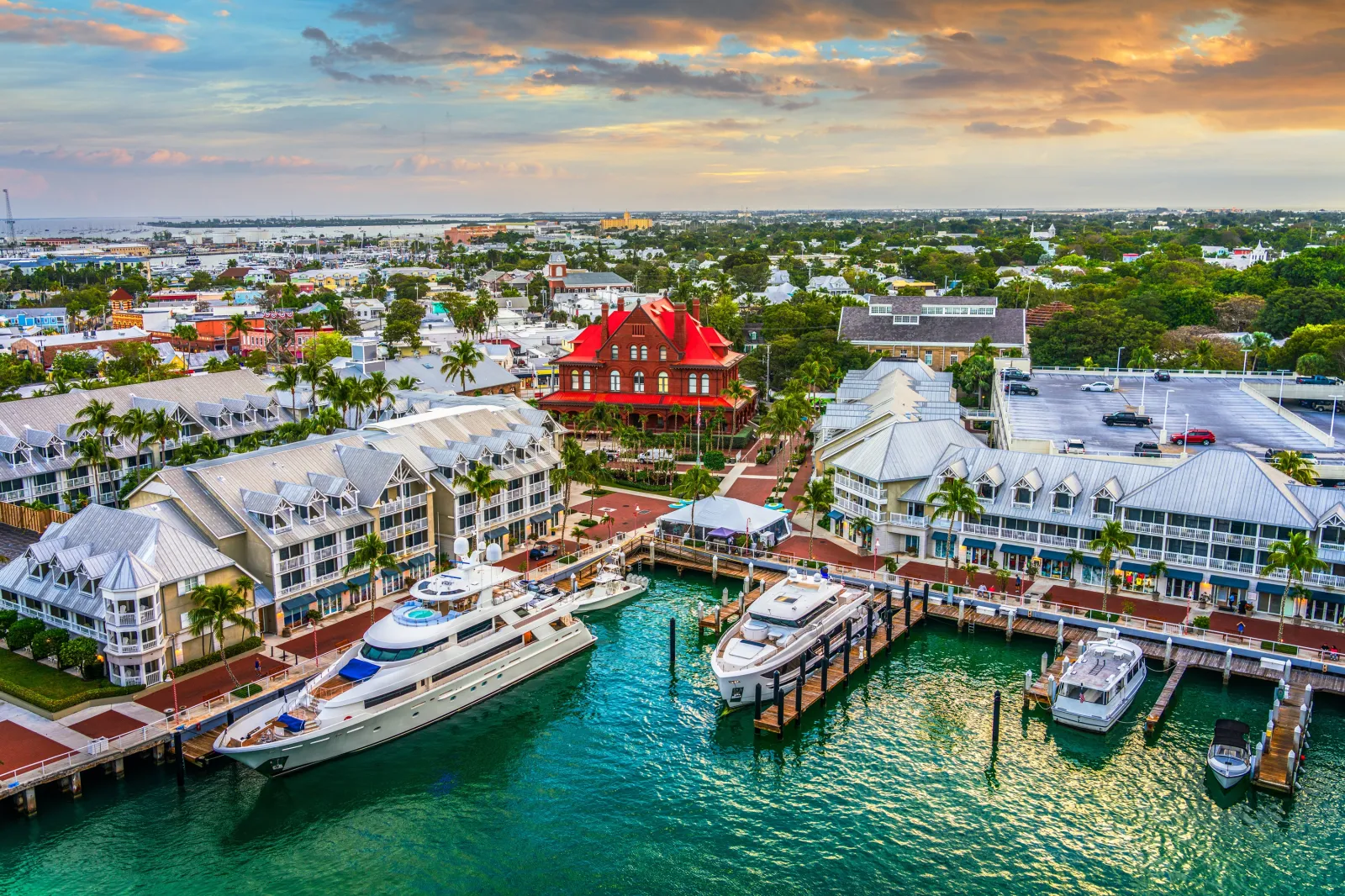 An aerial view over Key West, Florida.