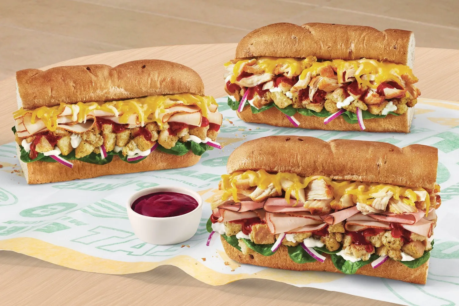 Pictures of the Subway festive feast sub options.