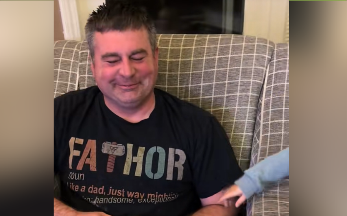 Laughter As Son Learning To Read Notices Something About Dad’s T-Shirt