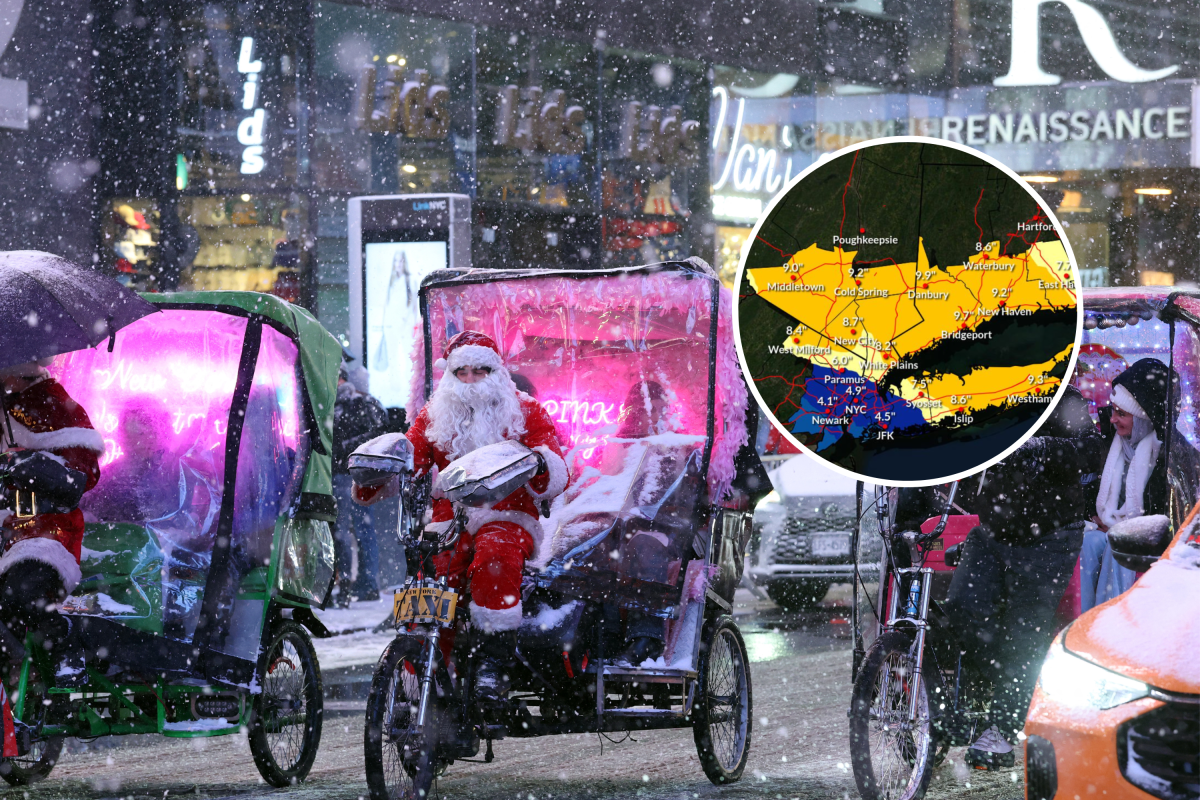 Mapa que muestra pronósticos de nieve y advertencias de tormentas de temporada para Nueva York
