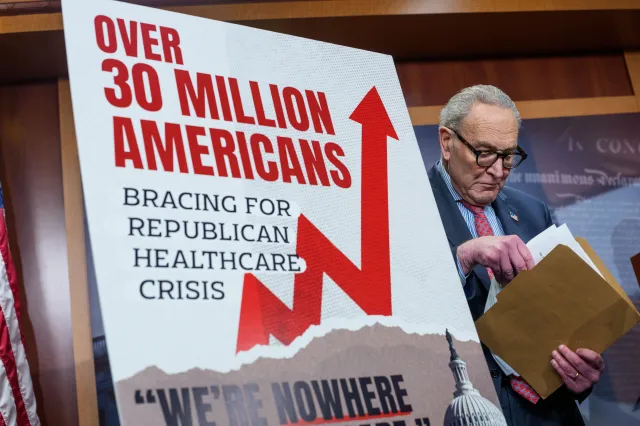 United States Senate Minority Leader Chuck Schumer (Democrat of New York) during a press conference with Senate Democrats in the Capitol Building in Washington DC on Thursday, December 11, 2025.