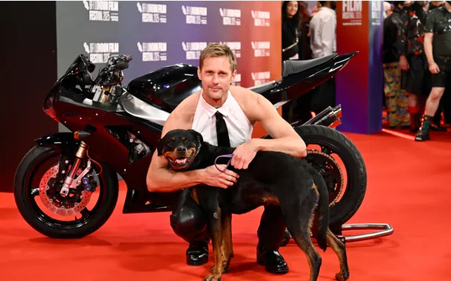 Alexander Skarsgård and Maggie the dog attend the