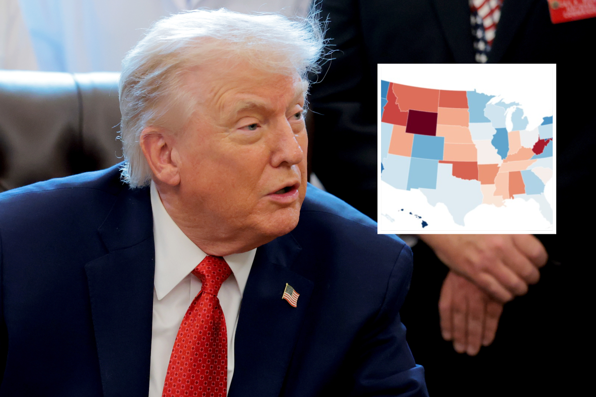 El mapa muestra el índice de aprobación de Trump en cada estado después de 11 meses