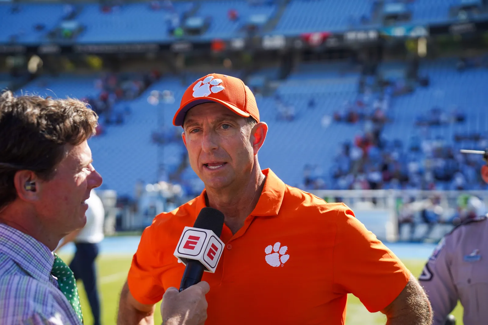 Clemson Tigers head coach Dabo Swinney talks to media