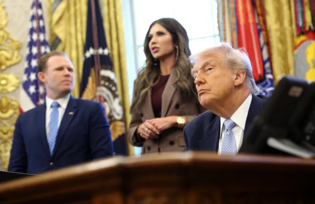Andrew Giuliani (L) with President Trump at a White House Task Force on the FIFA World Cup meeing in the White House on November 17, 2025 in Washington, DC. (Photo by Win McNamee/Getty Images)