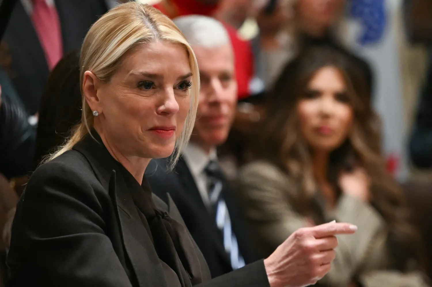 US Attorney General Pam Bondi speaks during a Cabinet Meeting at the White House in Washington, DC on December 2, 2025. (Photo by ANDREW CABALLERO-REYNOLDS / AFP)