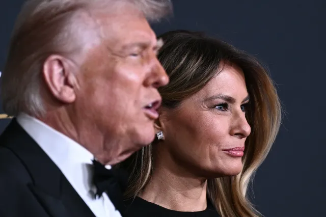 US President Donald Trump and First Lady Melania Trump arrive for the 48th Kennedy Center Honors gala at the Kennedy Center in Washington, DC, on December 7, 2025. (Photo by Brendan SMIALOWSKI / AFP)