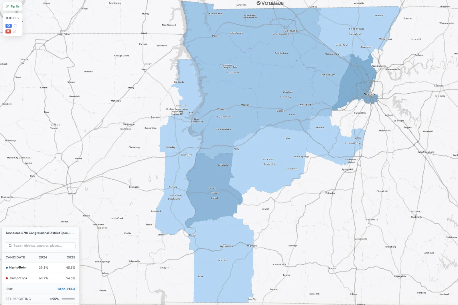 Tennessee Election Map Shows Huge Voter Shift From Trump to Democrats