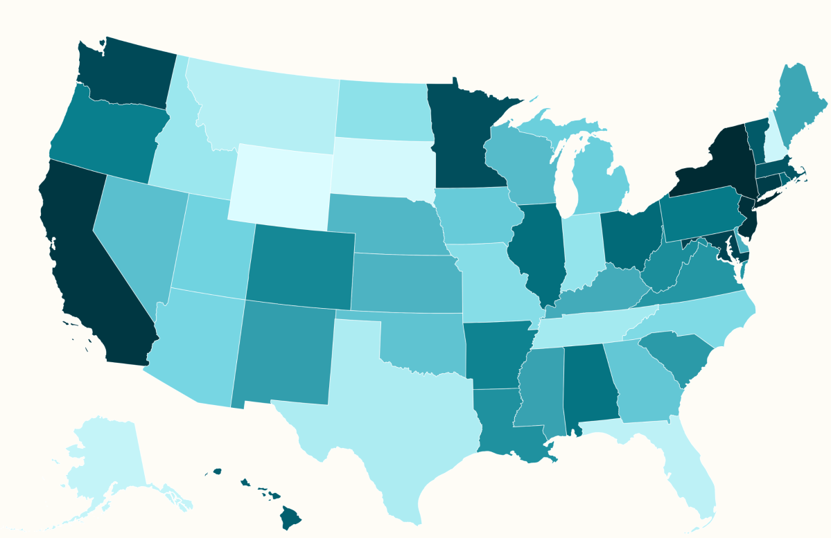 Mapa mostrando os melhores e piores estados em termos de impostos em 2026. Mapa mostrando os melhores e piores estados em termos de impostos em 2026.