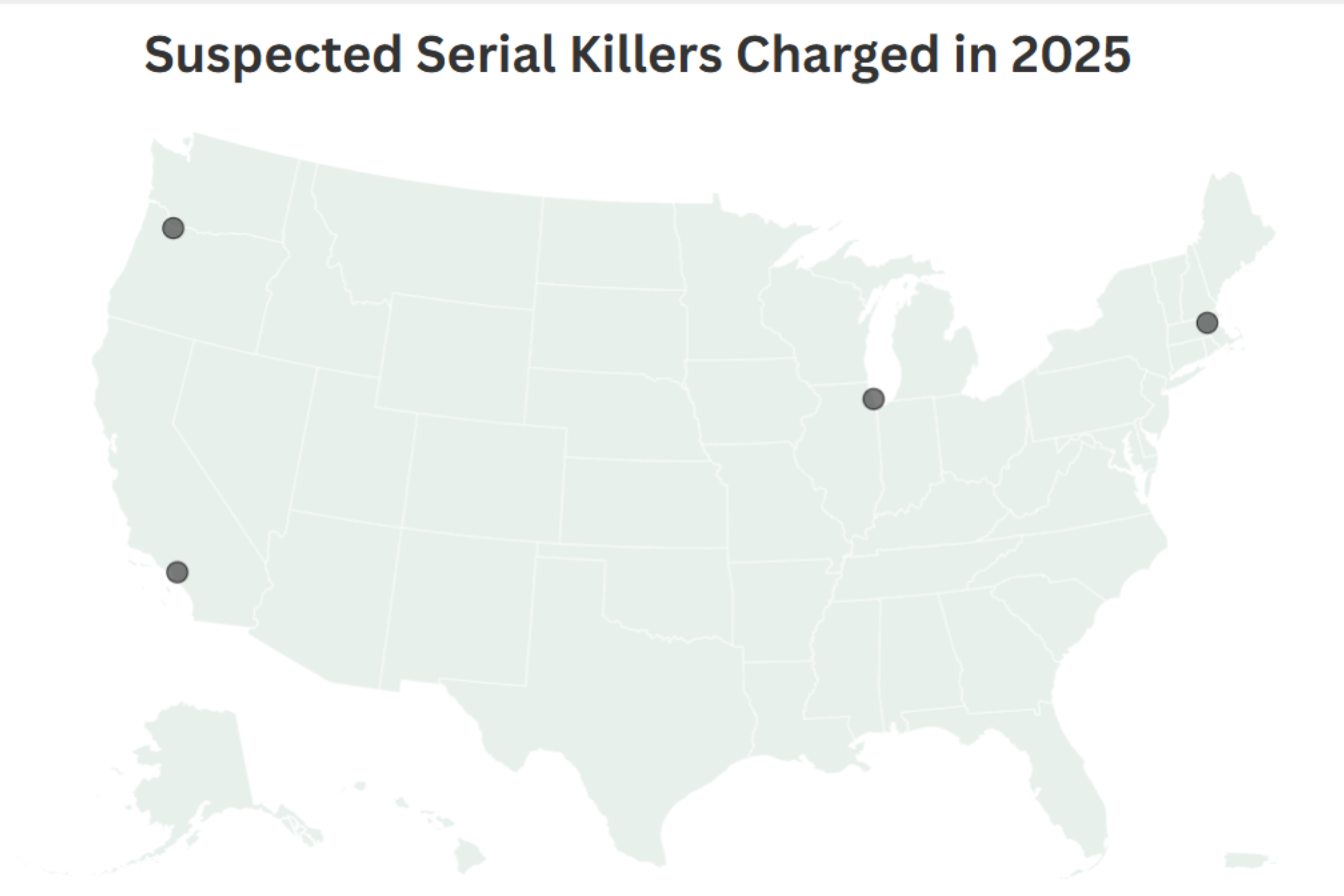 Map Shows Four Suspected Serial Killers Charged in 2025