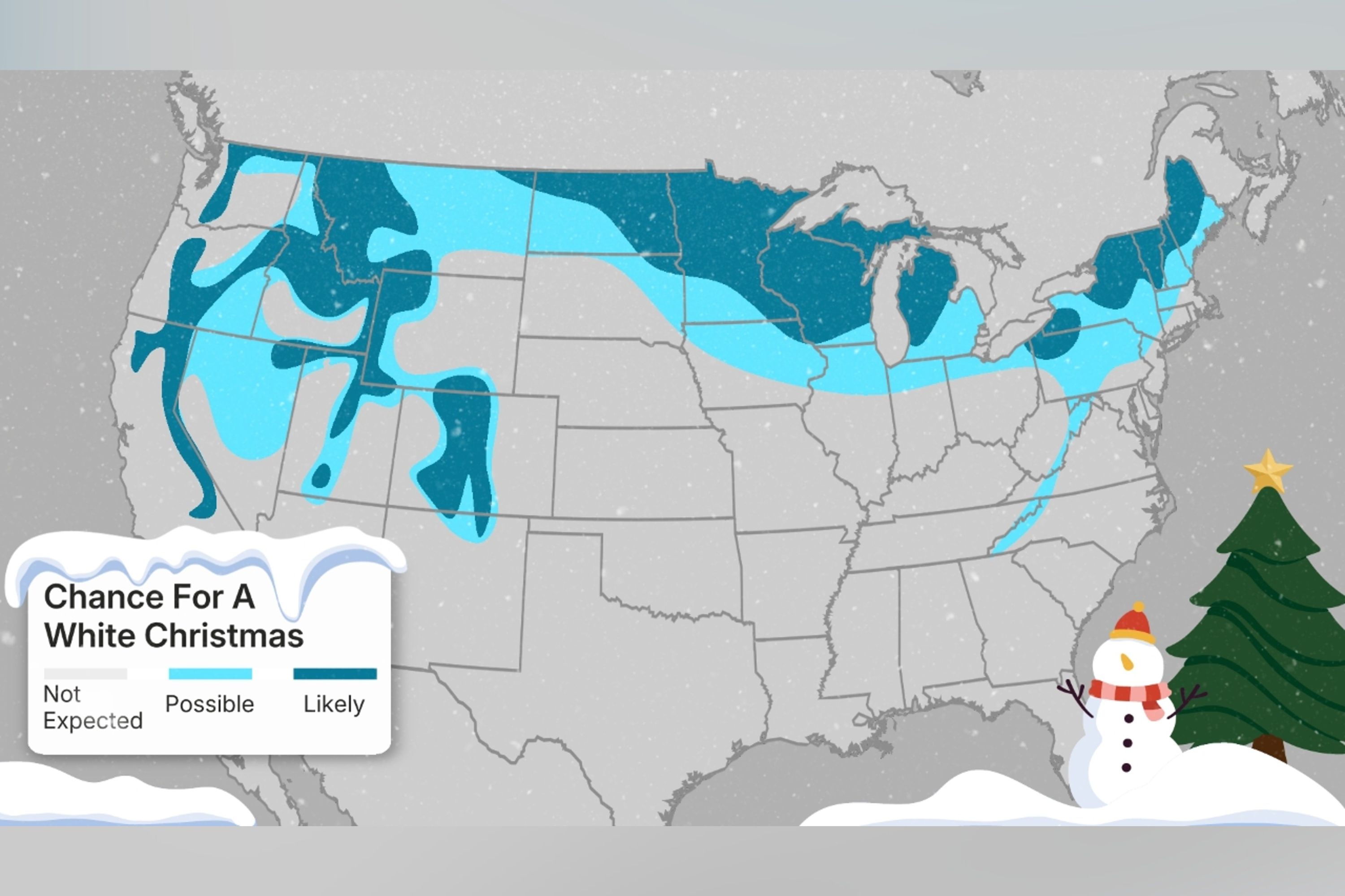 Map Shows Which States Are Likely To Get a White Christmas