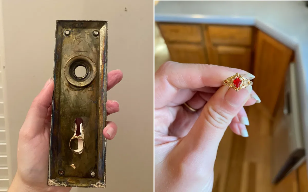 The ring behind the door plate.