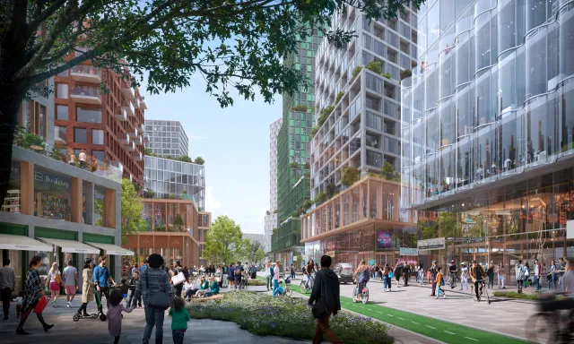 Rendering of a public square at YZD