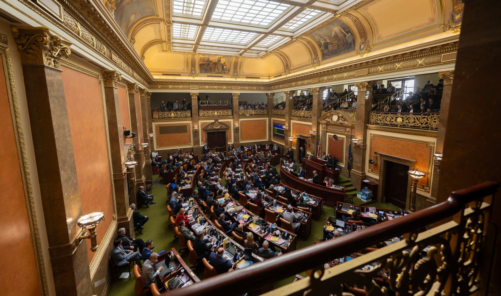 Members of the House of Representatives and Senate listen as Chief Justice Matthew Durrant delivers the State of the Judiciary address on the first day of the 2026 legislative session in Salt Lake City, on Tuesday, Jan. 20, 2026. (The Deseret News via AP)

