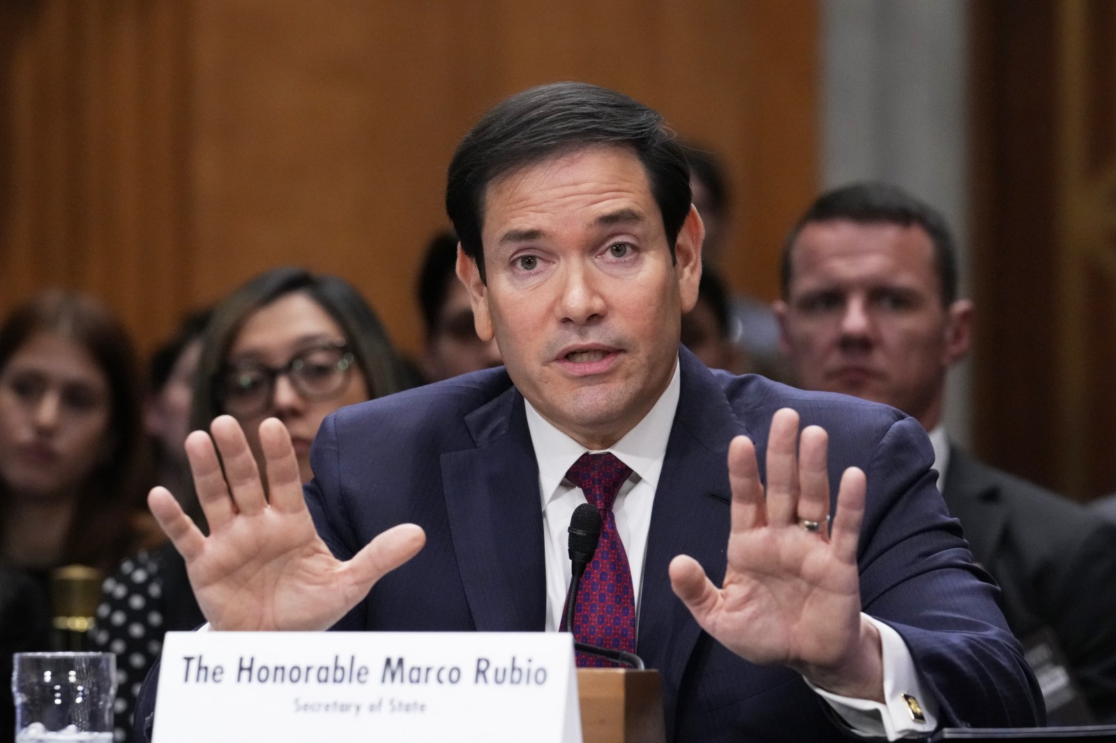 Secretary of State Marco Rubio appears before the Senate Foreign Relations Committee to explain President Donald Trump’s policy toward Venezuela following the U.S. military raid that ousted then-President Nicolas Maduro, at the Capitol in Washington, Wednesday, Jan. 28, 2026. (AP Photo/J. Scott Applewhite)
